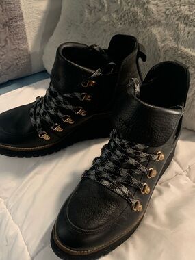 Cole Haan Black Lace-Up Leather Hiking Boot for Women